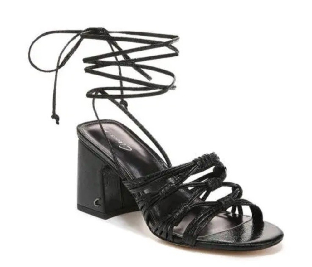 Circus NY 10 Black Strappy Lace Up Sandals Ankle Wrap Chunky Block Heel NWOT